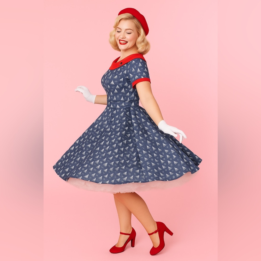 Unique Vintage Dolly and Dotty 50s Darlene Nautical Sailboats Swing Dress, NWT! - Picture 9 of 15